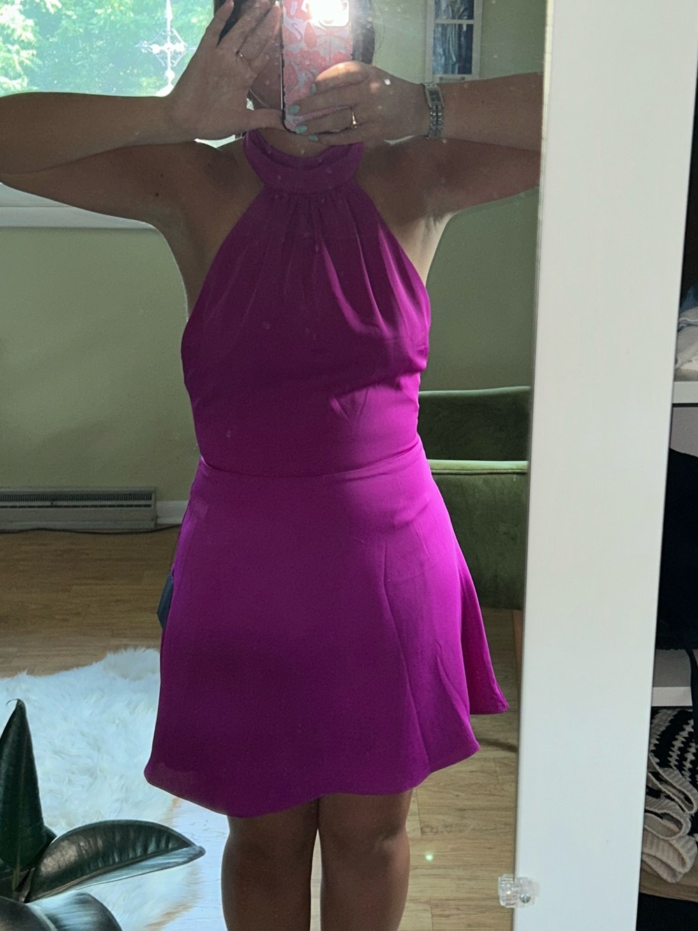 Lulus NWT Fuchsia Halter Mini Dress Open Back Size M Wedding Guest